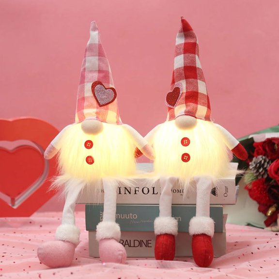 TETOU Valentines Day Decor Gnomes Plush with Lights Long-Legged Spring Light Up Swedish Tomte Elf Gnomes Ornament