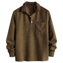 Generic Men's Corduroy Sweatshirts Casual Long Sleeve Polo Shirts Lightweight Quarter Button Collared Golf Tops with Pocket