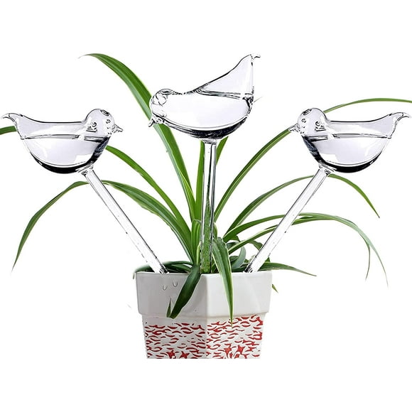 Glass Watering Globe Self Watering Spikes- 3 Pack Plant Watering Bulbs Devices- Bird Shape self Watering