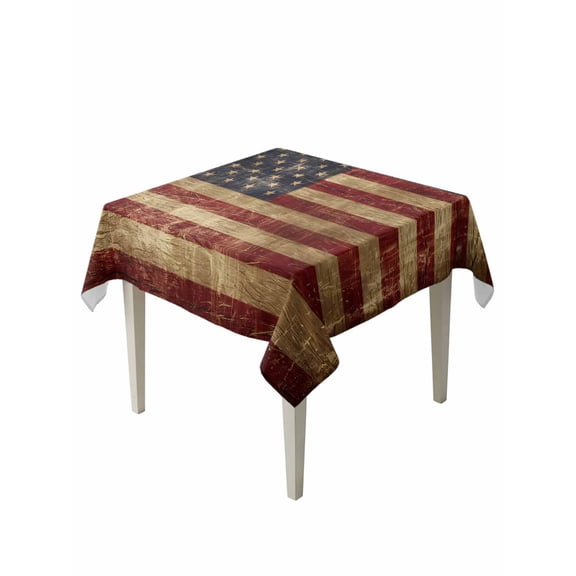 Vintage American Flag Table Cloth, Farmhouse Shabby Retro Red Blue Waterproof Tablecloth for Square Tables, Reusable Washable Fabric Table Cover for Restaurant Kitchen Dining Tables 60"x60"