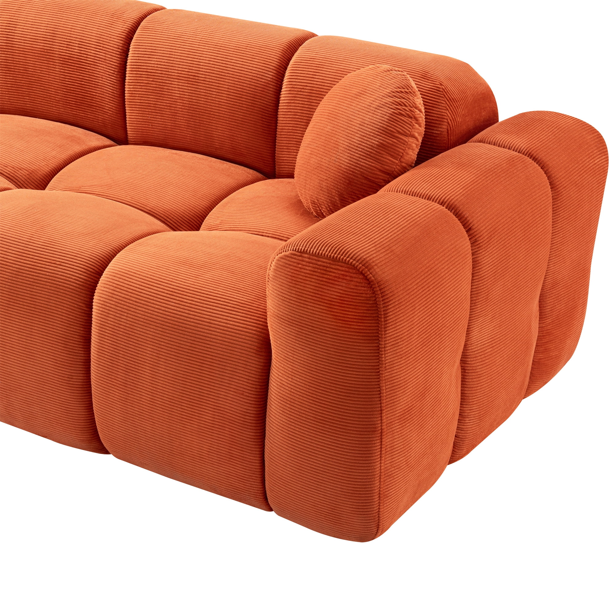 Aukfa 99" Oversized Cloud Sofa Boneless Couch 4-Seater Tufted Upholstered Sofa for Living Room, 2 Pillows, Corduroy, Orange