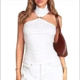 thumbnail image 2 of Tops Sin Mangas con Cuello Halter, Plisados y Torcidos para Mujer, Modernos, Ajustados, Sin Mangas, con Aberturas, para Discoteca Crema M, 2 of 10