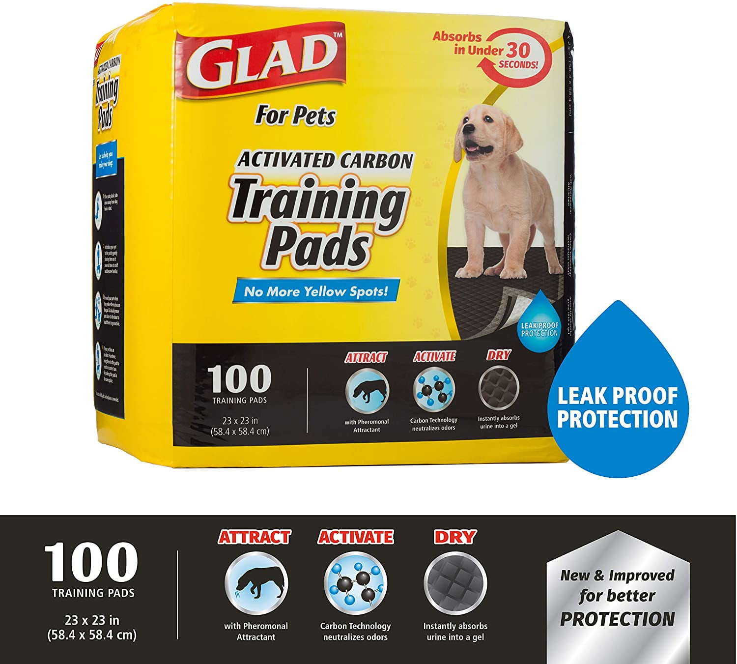 Glad for Pets Black Charcoal Puppy Pads | Puppy Potty Training Pads That Absorb & NEUTRALIZE Urine Instantly | New & Improved Quality, 100 Count