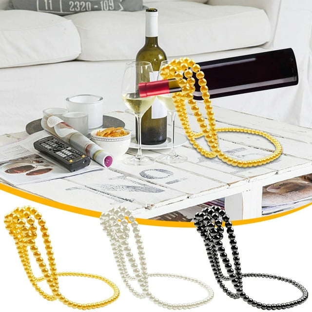SSZMDLB 3Pcs Wine Rack, Artificial Pearl Necklace Wine Rack and Floating Bottle Holder, Suspended Red Wine Rack for Home Decor, Desktop Bar Countertop Display Stand, Gift for Wine Lovers