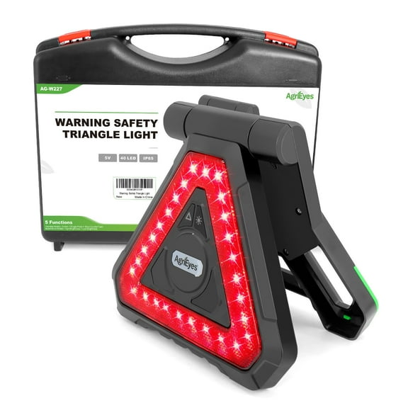 Agrieyes USB-C Rechargeable Emergency Triangle Lights, Portable Flashing Warning Triangle Light with 5 Modes, Portable Road Safety Hazard Light for Car Truck RV Vehicle Roadside, IP65 Waterproof C80