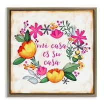 Stupell Industries Mi Casa Es Su Casa Floral Inspirational Quotes & Sayings Painting Brown Floater Framed Art Print Wall Art, 18 x 18