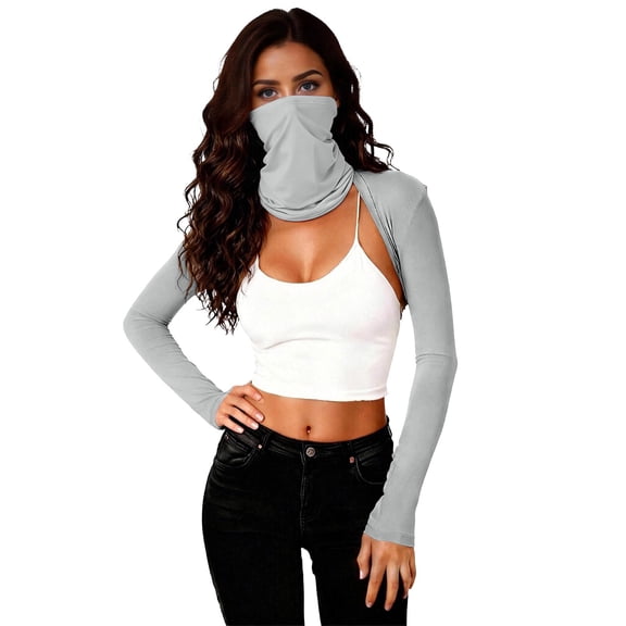 XUNKUSGA Women Cooling Shawl Arm Sleeve and Neck Gaiter Two Piece Sets for Women Breathable Anti-UV Sun Protection Cooler Shrug with Finger Hole,Gray,Free Size