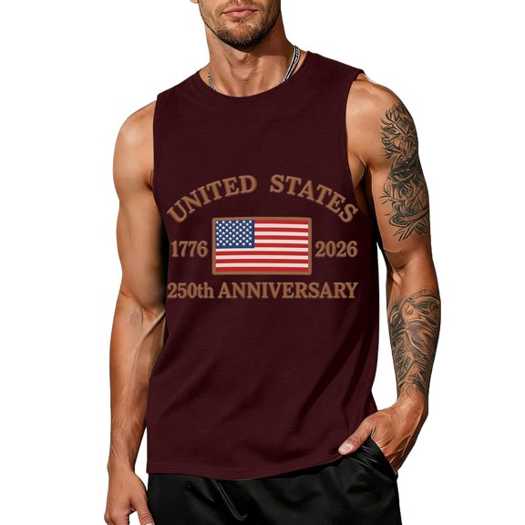 Patriotic Shirts Men USA Flag Sleeveless Crew Neck Tees Memorial Day Independence Day Classic T-Shirts, L