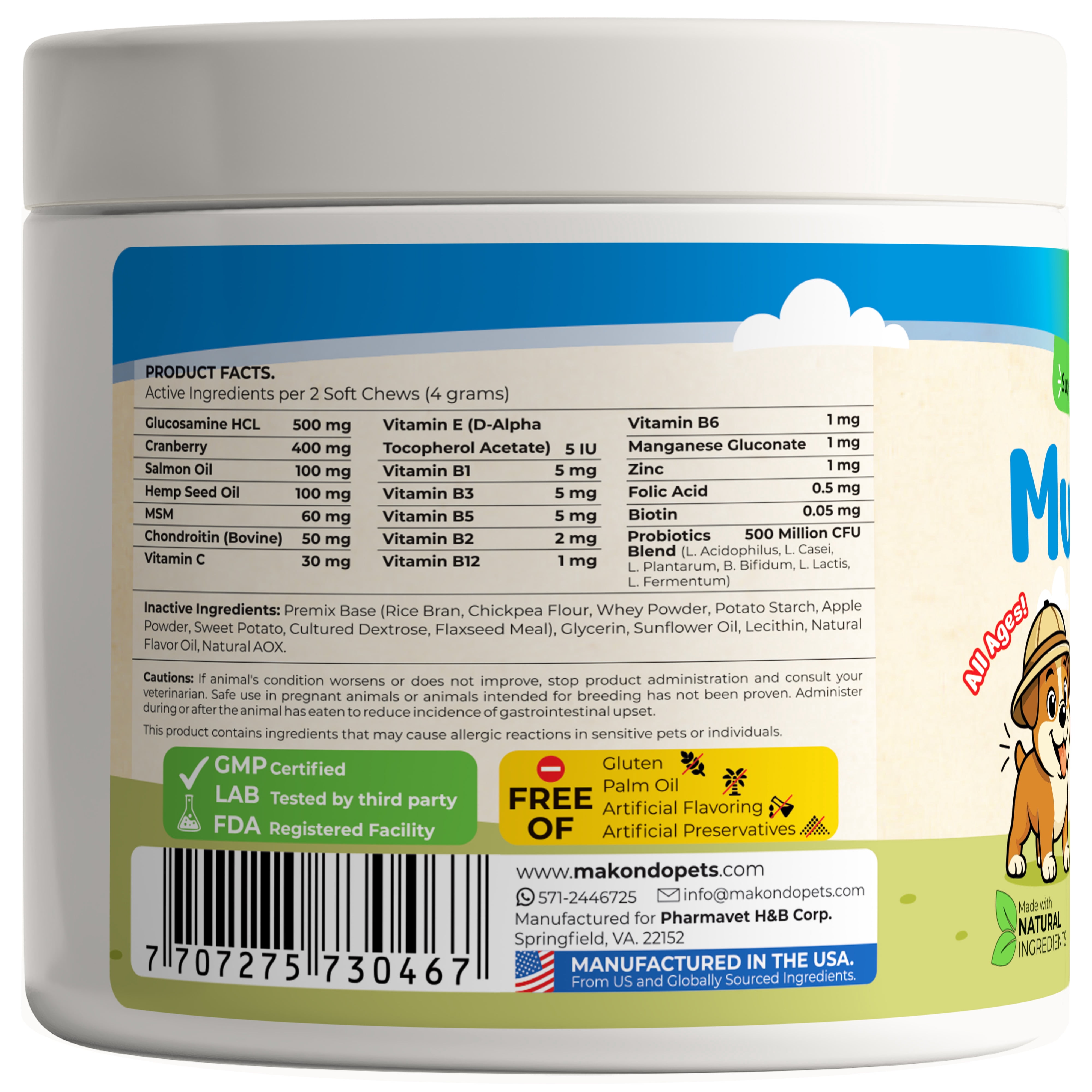 Multivitamin for Dogs  12 in 1, Joint and Digestive Support Supplement, 120 Chews Jar by Makondo Pets