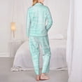 thumbnail image 3 of Pajama Sets for Women 2 Pcs, Blue Bright Button Down Long Sleeve Sleepwear Lounge PJ Sets, 3 of 6