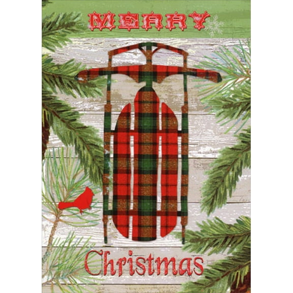 LPG Greetings Enchanted Lodge Tartan Sled : Andrea Tachiera : 14 Glitter Embellished Christmas Cards in Keepsake Box