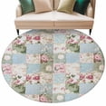 thumbnail image 2 of Green Blue Pink Botanical Round Area Rug 6 FT, Non Slip Bedroom Rugs, Spring Floral Vintage Washable Soft Circular Carpet Non-Shedding Floor Mat for Kitchen Dining Room Home Office Kids Room, 2 of 8