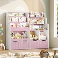 thumbnail image 4 of Hiphuta 47"Wide Large Kids Bookcase, Wood Bookshelf Toy Storage Organizer with Book Rack & Movable Boxes, Pink Bookshelf for Kids Room, 4 of 7