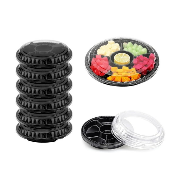 Plastic Appetizer Serving Tray,10pcs Heavy Duty Snack Serving Platter Container,QZS Round Plastic Appetizer Tray for Fruit,Vegetable,10.4x10.4x2In