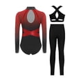 thumbnail image 2 of Hansber Gymnastics Leotard for Girls Rhinestone Long Sleeve Bodysuit Vest and Leggings Tumbling Dance Outfit Red 6, 2 of 7