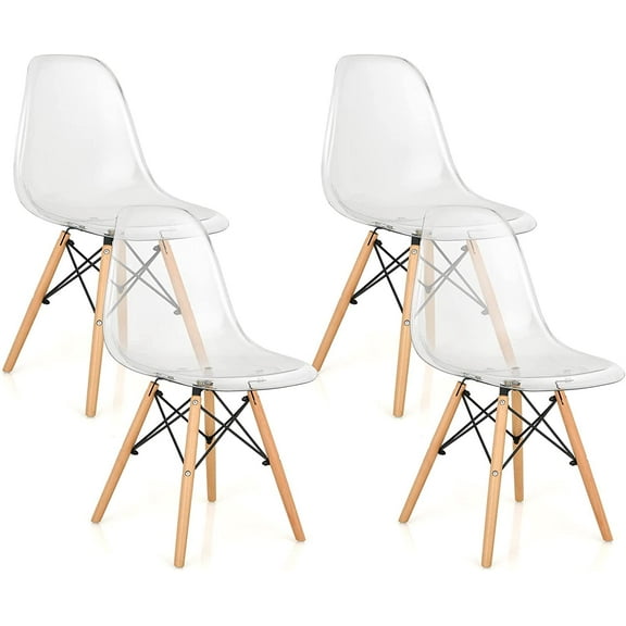 Dining Chairs Set of 4, Clear Acrylic Dining Chairs with Beech Wood Legs, Max Load 330 Lbs, Pre Assembled Transparent Kitchen Chairs, Modern Mid Century Plastic Dining Side Chair