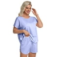 thumbnail image 6 of DAKIMOE Womens Silk Stain Pajamas Set Short Sleeve Soft Sleepwear Top With Shorts Set PJ Loungewear, Wine Red, M, 6 of 8