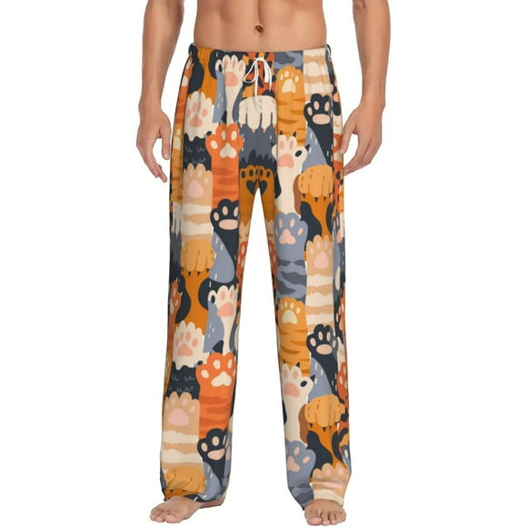 Gaeub Cute Cat Paw Print Mens Pajama Pants,Lounge Pants With Pockets And Drawstring-Medium