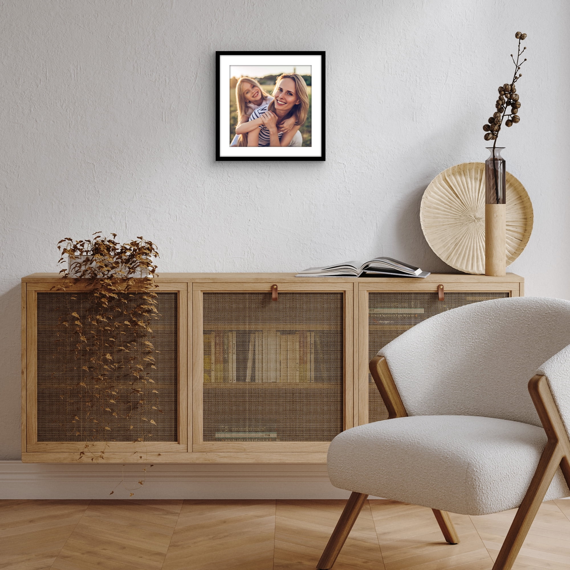Americanflat 10x10 Picture Frame with Shatter-Resistant Glass with 8x8 Mat Display Photo Streamline - Black