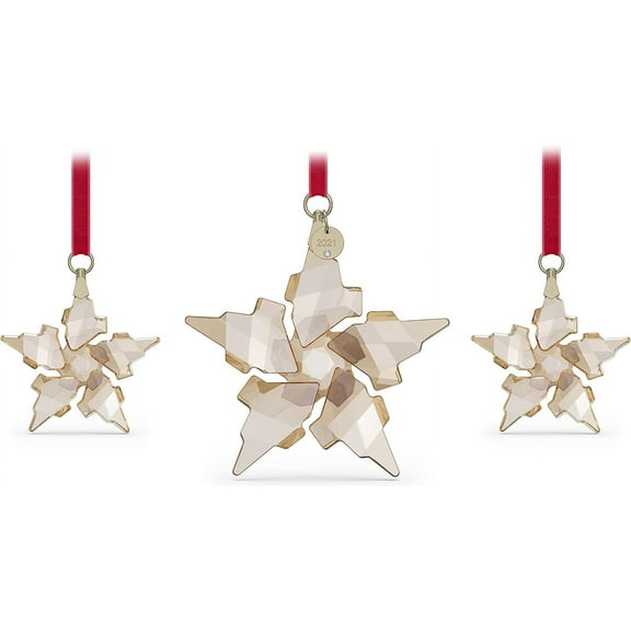 SWAROVSKI Christmas Ornament, 2021 Annual Edition, Festive, Set of 3, Champagne Crystal