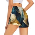 thumbnail image 4 of Picia Golden Blue Leaf Design Pattern Women's 2 in 1 Athletic Running Shorts High Waisted Workout Casual Gym Sweat Shorts with Comfy Liner Zipper Pockets-XX-Large, 4 of 9