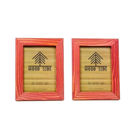Cadre Photo en Bois Rustique 4x6 Pouces - Ensemble de 2 - 100 % Bois de Grange Écologique Naturel avec Verre Véritable - pour Suspension Murale et Affichage sur Table - Rouge