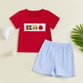 thumbnail image 2 of Nwiuh Back to School Toddler Baby Boy Outfit Embroidery T Shirt and Shorts Set First Day of Preschool Kindergarten Clothes (Red, 18-24 Months), 2 of 4