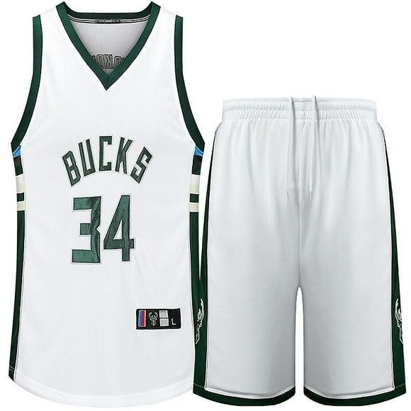 Bucks No. 34 Antetokounmpo Basketball Jersey Set Adults Kids Comfortable Football Jerseys Green - WELLNGS green S/white