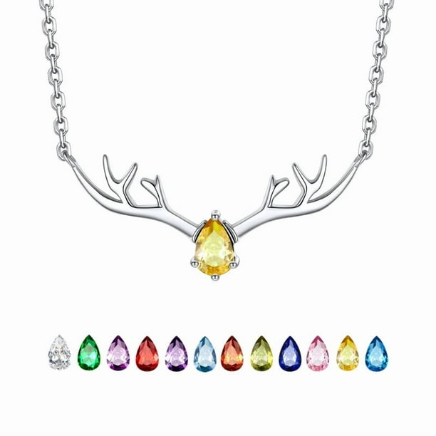 Collar de plata para mujer Silvora Collares con colgante único de cuerno de ciervo Cristal sintético Piedra natalicio Regalos de Navidad para mamá, hija, esposa
