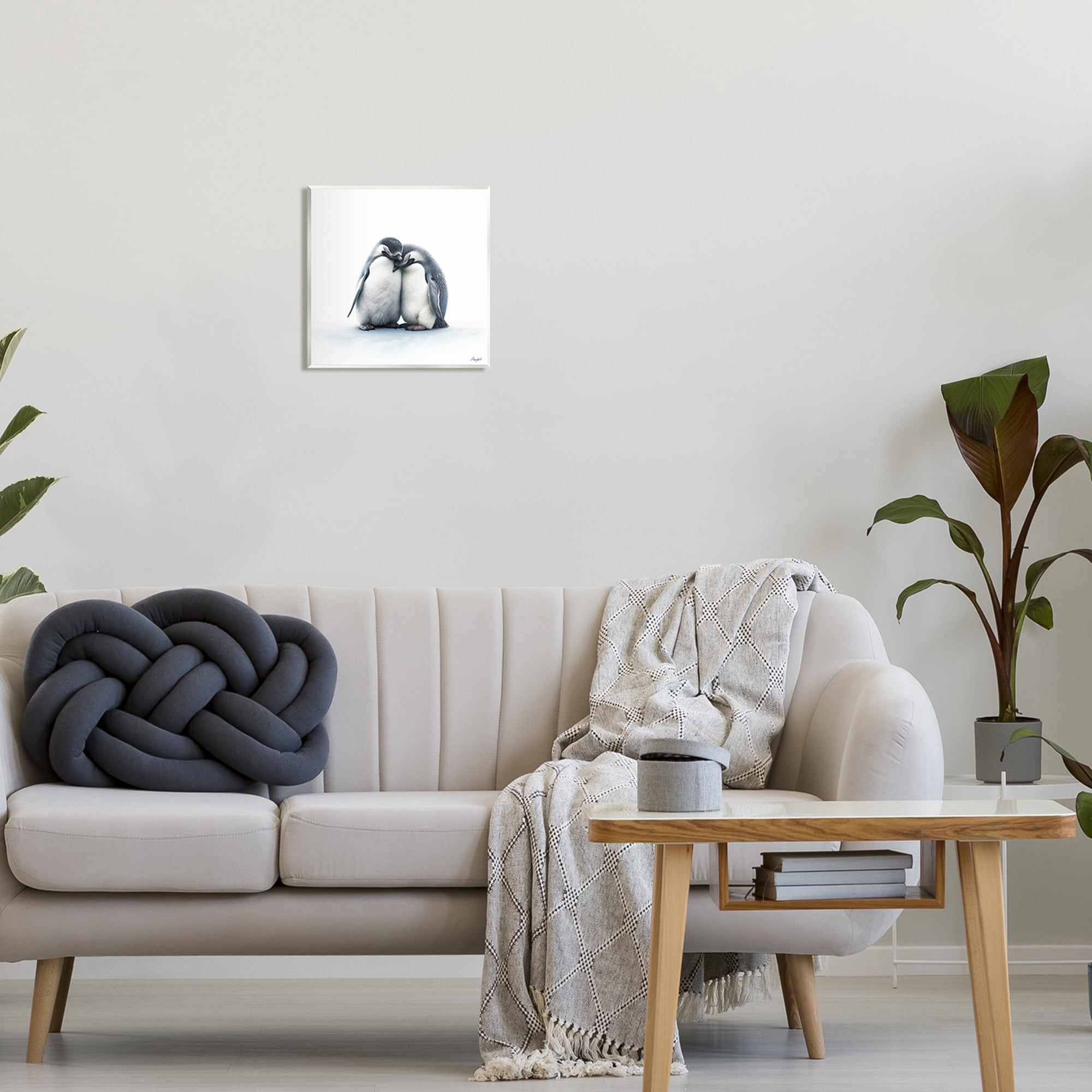 Stupell Industries Minimal Penguins Cuddling Animals & Insects Painting Unframed Art Print Wall Art, 12 x 12