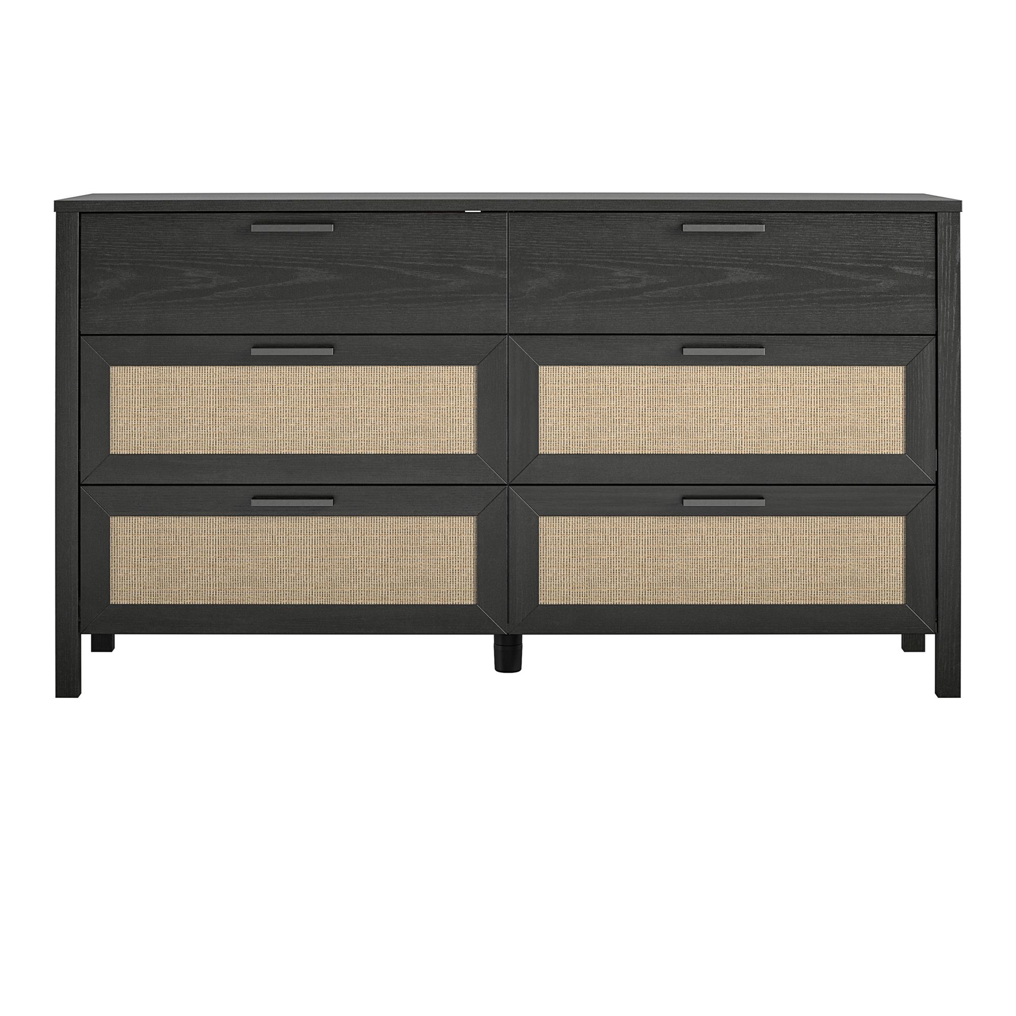 Ameriwood Home Wimberly 6-Drawer Dresser, Black Oak with Faux Rattan - image 3 of 16