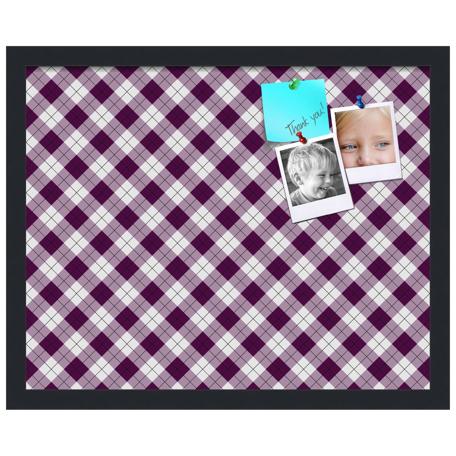 PinPix ArtToFrames 18x14 Custom Cork Bulletin Board Argyle Dark Purple   Poster Board Has a Fabric Style Canvas Finish, Framed in Satin Black (PinPix-632)