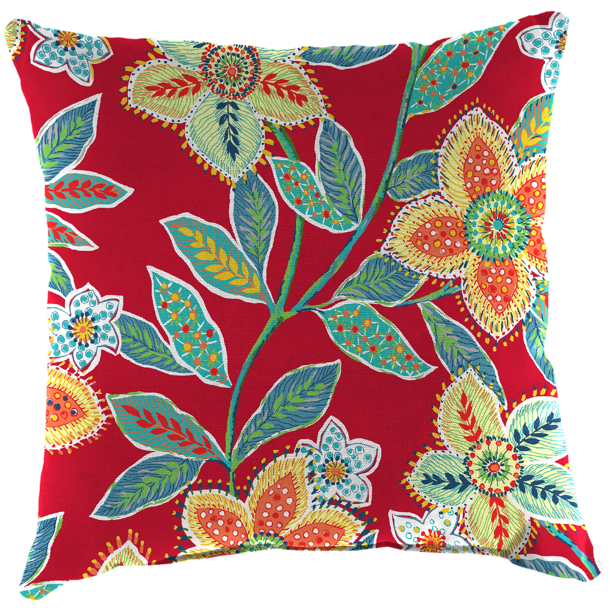 Jordan Manufacturing 18" x 18" Leathra Red Floral Square Outdoor Throw Pillow (2 Pack)