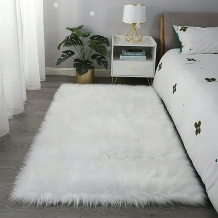 

CUH Rectangle Floor Rug Decor Cute Area Rugs Furry Silicone Mats Super Soft Bedroom Indoor White M
