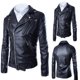 thumbnail image 3 of Abrigo de cuero para hombre, otoño e invierno, corte entallado, moderno, juvenil, atractivo, informal, con cuello alto, chaqueta de cuero PU para motocicleta, 3 of 5