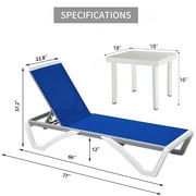 Domi Patio Chaise Lounge Chair Set of 3,Outdoor Aluminum Polypropylene Sunbathing Chair with Adjustable Backrest,Side Table,for Beach,Yard,Balcony,Poolside(2 Blue Chairs W/Table)