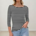 thumbnail image 3 of Mlqidk Going Out Tops for Women Casual 3/4 Sleeve Fitted Tops Dressy Boat Neck Knit Tshirts Striped Print Ribbed Pullover Clothing Dark Gray L, 3 of 4