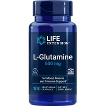 Life Extension L-Glutamine, 500 mg L-glutamine, amino acid, supports muscle health and immune health, gluten-free, non-GMO, 100 vegetarian capsules