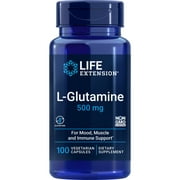 Life Extension L-Glutamine, 500 mg L-glutamine, amino acid, supports muscle health and immune health, gluten-free, non-GMO, 100 vegetarian capsules
