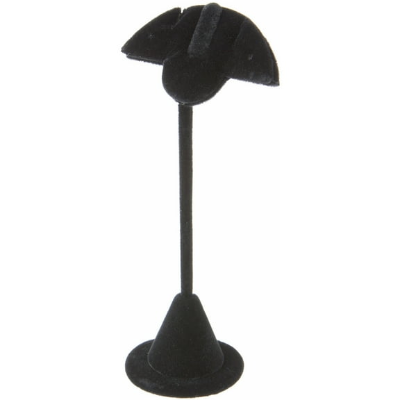 Plymor Black Velvet Fan Shaped Two Pair Earring Display Stand, 2.75" W x 2" D x 5.75" H