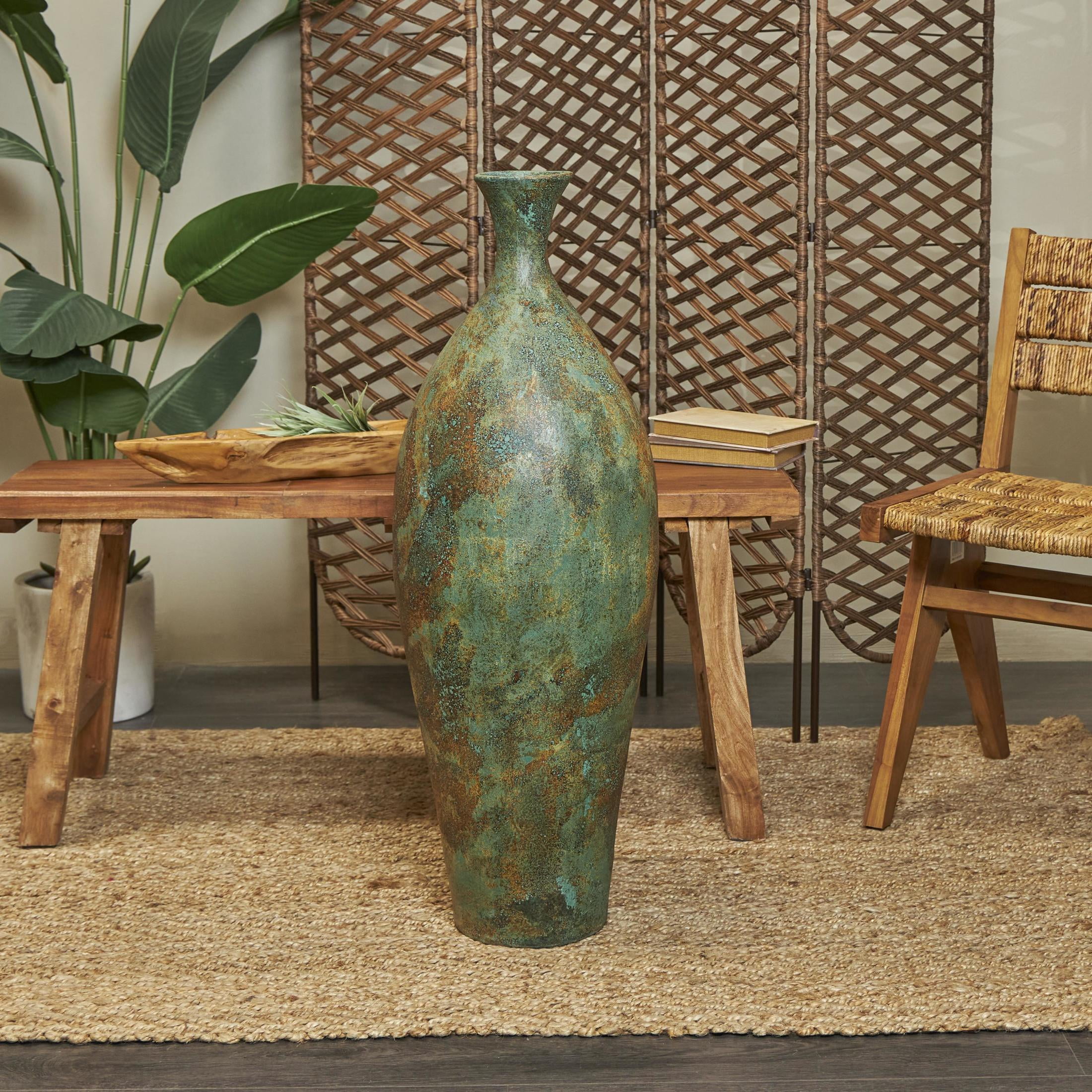 DecMode 37" Tall Distressed Antique Style Green Ceramic Vase