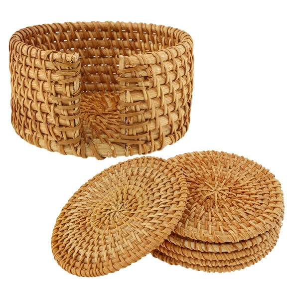 Ikoopy Rattan Coasters Heat Resistant Round Straw Trivet Exquisite Wicker Coasters Set Versatile Woven Coasters Bohemian Style Coasters Handmade Woven Coasters for Teacups
