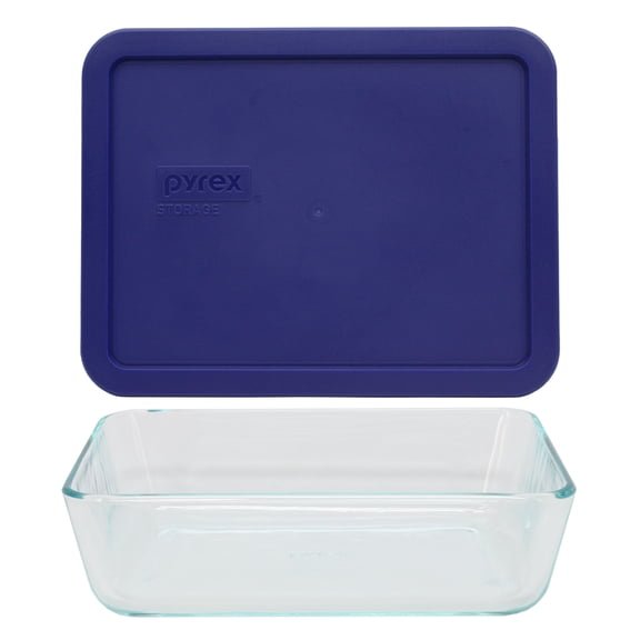 Pyrex 7211 6-Cup Glass Dish & 7211-PC Navy Blue Lid