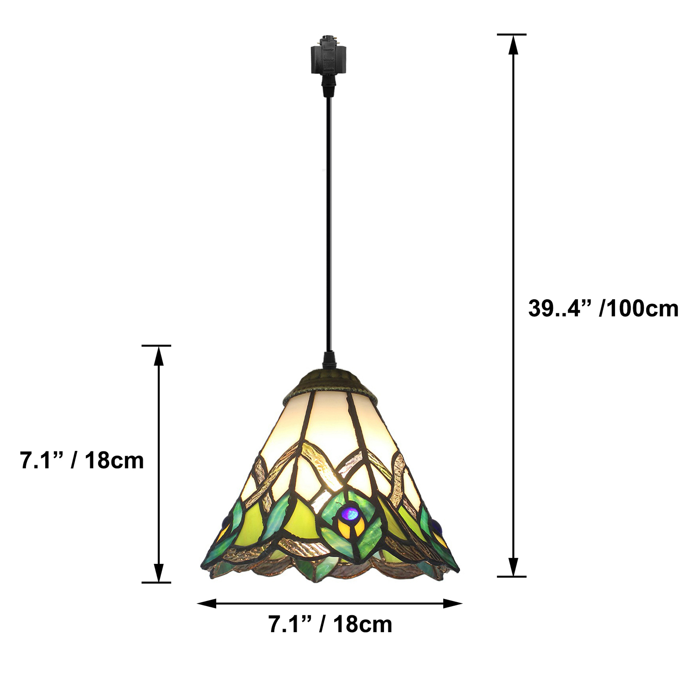 Kiven H-Type Track Lighting Light Fixture, 3-Light Tiffany Style Halo Track Pendant Lighting Fixtures, E26 Socket