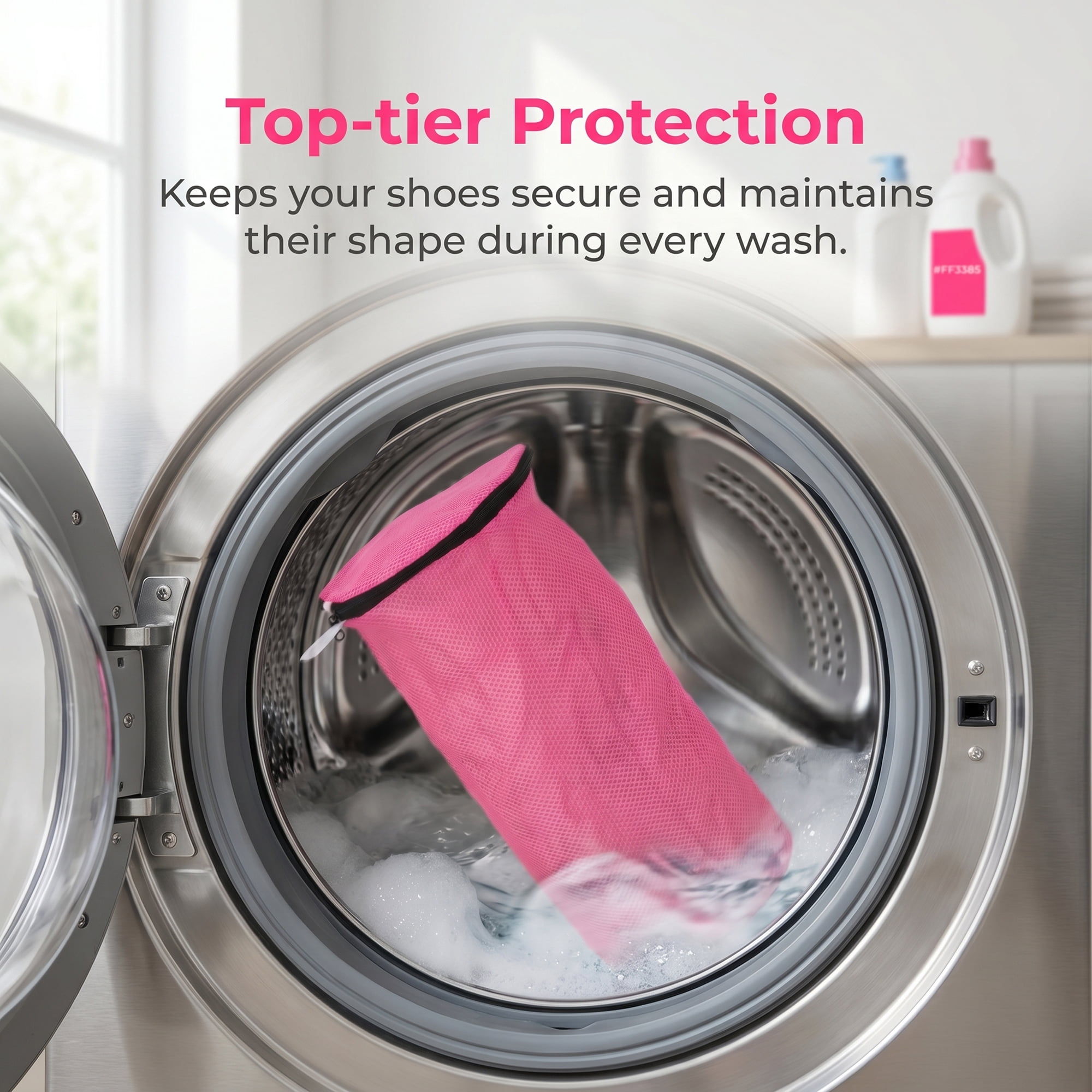 Unique Bargains 2 Pack Polyester  Zippered  Shoe Bag for Washing Machine Pink 7.9"x15"