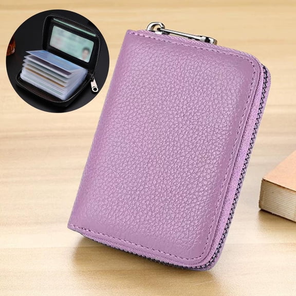 Large Capacity Card Holder with 20 Card Slots, PU Leather Accordion Wallet with Zip-Around, RFID Blocking Credit Card Organizer for Men & Women, Slim Business Travel Card Case, Purple