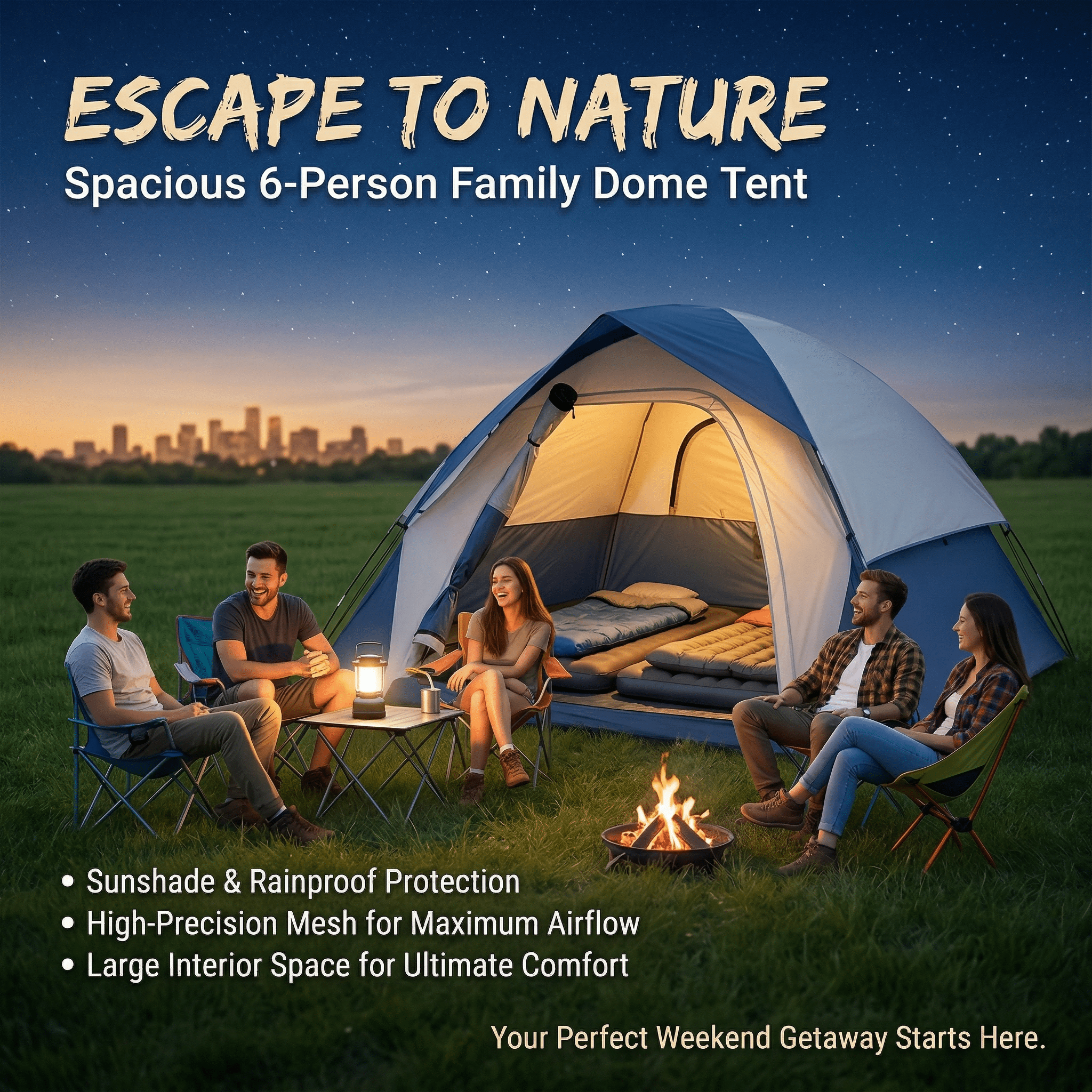 XL 6-Person Family Camping Tent with Rainproof Canopy Tent for Family Camping, Hiking and Backpacking