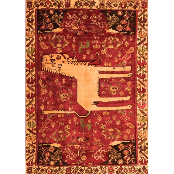 Ahgly Company Indoor Rectangle Animal Orange Traditional Area Rugs, 7' x 10'