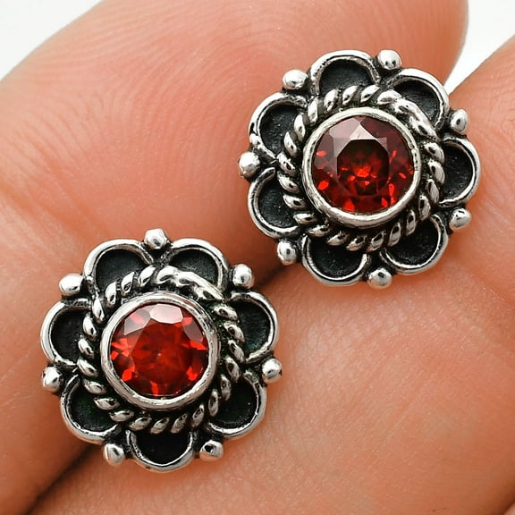 Hessonite Garnet Stud 925 Sterling Silver Earrings Jewelry E-1121 AGE1009_A