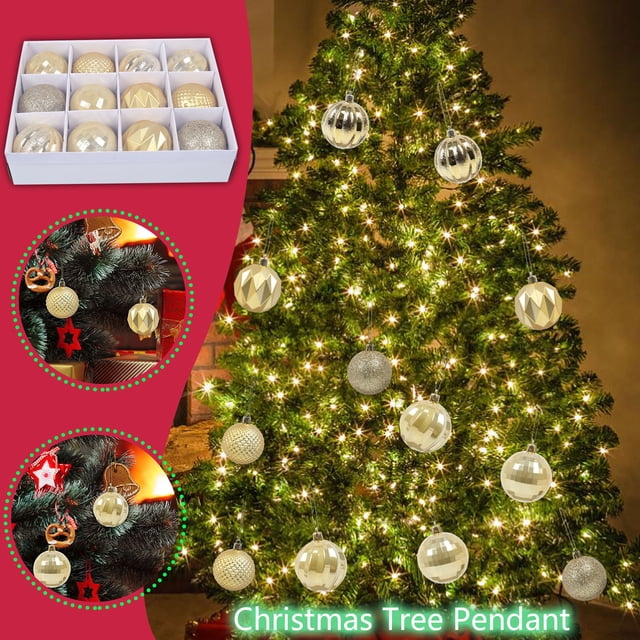 Xihbxyly Bolas de Navidad para Árbol, 12 Adornos Colgantes de Pvc, Plástico Ecológico, Brillantes Decoraciones Navideñas, Perfectas para Árboles y Fiestas, Decoración Festiva, Tamaño 6 Cm